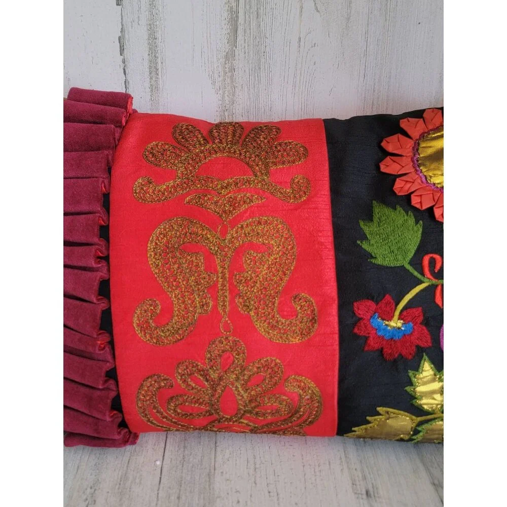 Pier One rectangle flower pom‎ pom pillow decor